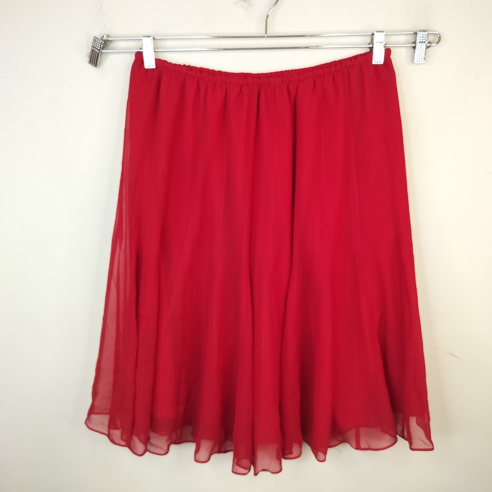 Robbie Bee Silk Chiffon Flowy Skirt 18W Pull On Midi Red Holiday Vamp
